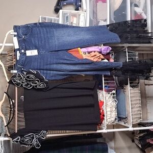 Cato Dark Blue Flare Jeans with Black Lace Hem